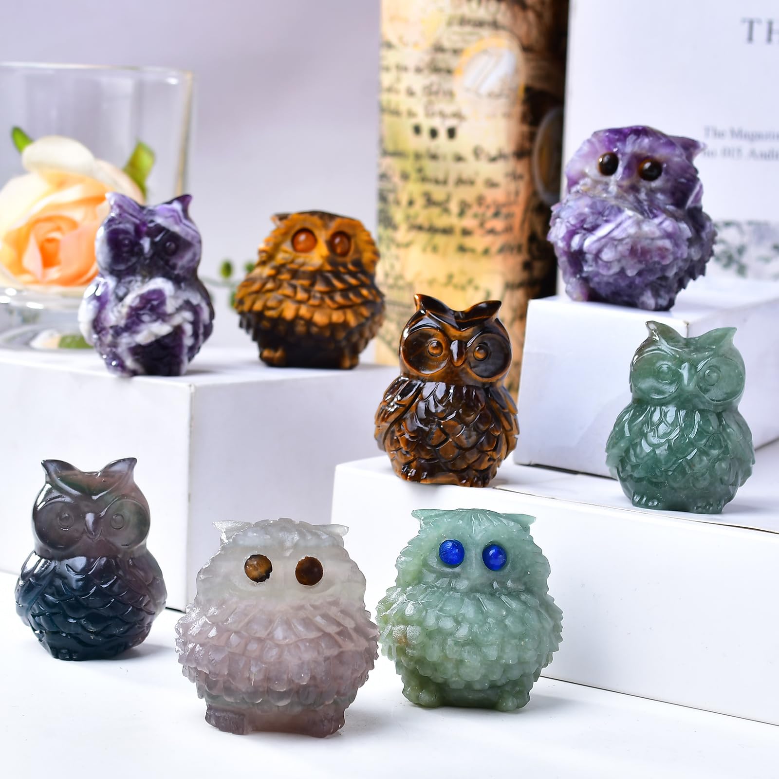 Amazon.co.jp: Ytbeoxk 1.9インチ アメジストフクロウ像、紫色の